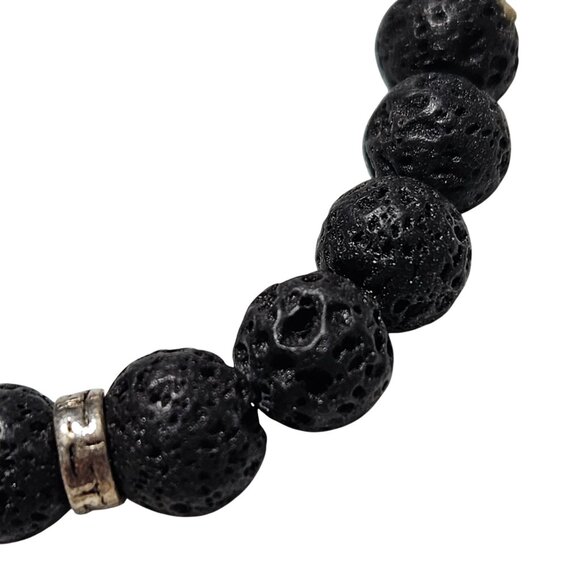 African Inspired Silver Tone Elephant Lava Stone Beaded Charm Bracelet Jewelry - Picture 3 of 4